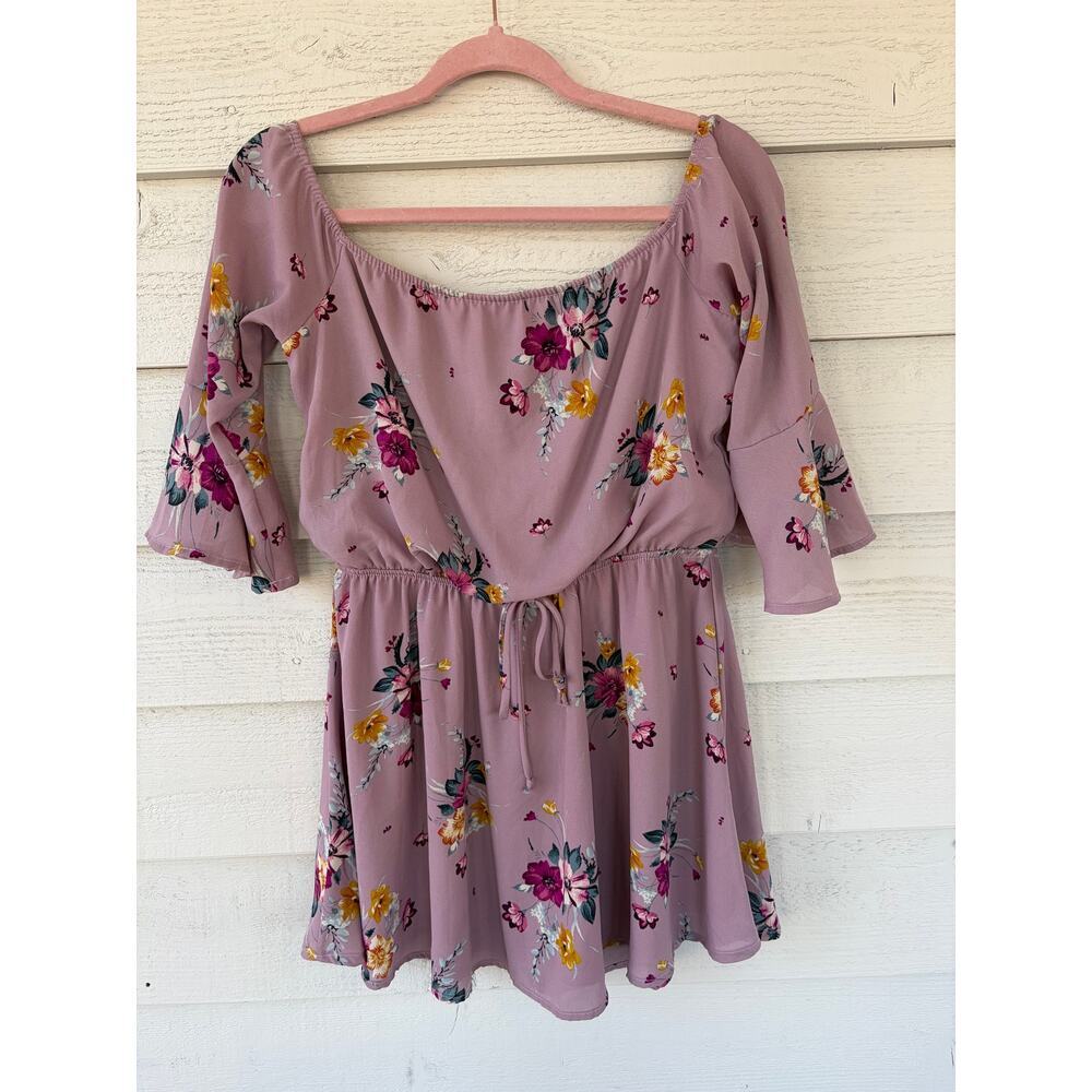 Windsor Mauve Floral Off Shoulder Skater Dress M Boho Romantic - Picture 2 of 6